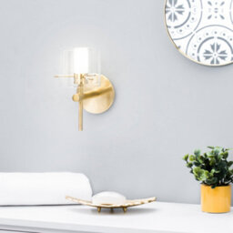 Litecraft Lincoln Brass 1 Lamp Glass Bathroom Wall Light - thumbnail 1