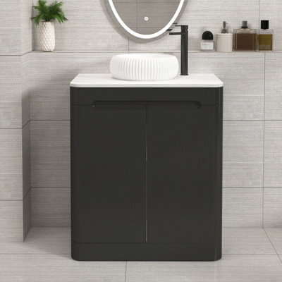 Royal Bathrooms Venice 700mm Matt Nocturne Black Freestanding Bathroom Countertop Vanity Unit 2 Door With Milan Basin - image 1