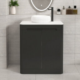 Royal Bathrooms Venice 700mm Matt Nocturne Black Freestanding Bathroom Countertop Vanity Unit 2 Door With Milan Basin - thumbnail 1