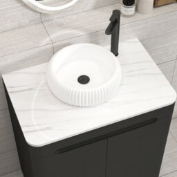 Royal Bathrooms Venice 700mm Matt Nocturne Black Freestanding Bathroom Countertop Vanity Unit 2 Door With Milan Basin - thumbnail 6