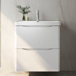 Probaty Bathrooms Vanity Unit Glossy White Mdf,495X345X500mm,wall Mounted,detachable,2 Drawers With Artificial Stone Basin - thumbnail 1