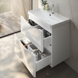 Probaty Bathrooms Vanity Unit Glossy White Mdf,495X345X500mm,wall Mounted,detachable,2 Drawers With Artificial Stone Basin - thumbnail 3