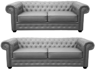 Venus Chesterfield Style Sofa 3 Seater 2 Seater Grey Faux Leather - image 1