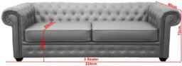 Venus Chesterfield Style Sofa 3 Seater 2 Seater Grey Faux Leather - thumbnail 2