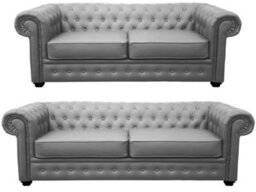 Venus Chesterfield Style Sofa 3 Seater 2 Seater Grey Faux Leather - thumbnail 1