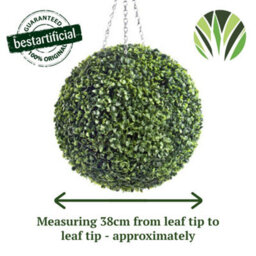 Pair Of Best Artificial 38Cm Green Boxwood Buxus Grass Hanging Basket Topiary Ball - Suitable For Outdoor Use - thumbnail 4