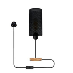 Bedside Table Lamp With Wooden Base And Cage Lampshade Bedroom Light Black