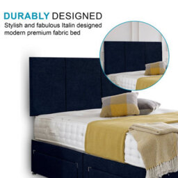 Dining Tables Chelsea Headboard Divan Set, 2 Drawer On Same Side With Sprung 1500 Comfort Mattress - Chenille Indigo - Double - thumbnail 3