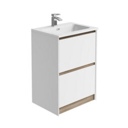 Plum&clay Norton White & Oak Freestanding Vanity Unit & Basin Set Bathroom Furniture (W)600mm (H)855mm
