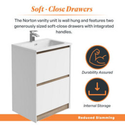 Plum&clay Norton White & Oak Freestanding Vanity Unit & Basin Set Bathroom Furniture (W)600mm (H)855mm - thumbnail 3