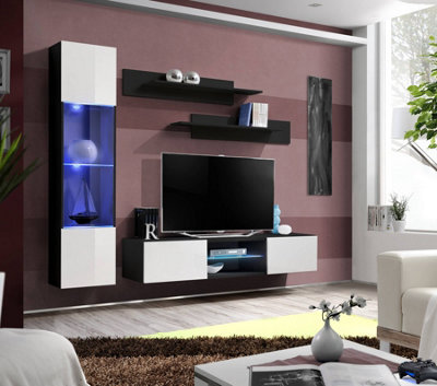 "Arte Fly R3 Entertainment Unit Black Matt Carcass And White Gloss Fronts - Moody Media Wall For 60"" Screens"