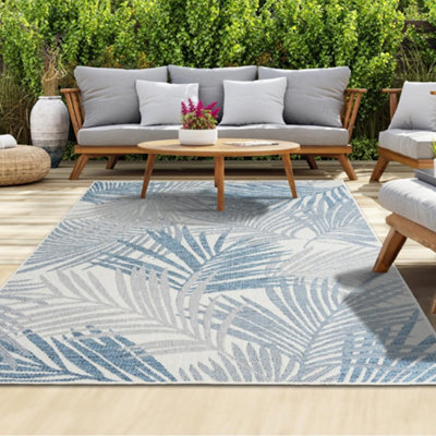 Homeart Outdoor Indoor Rug, Easy Clean, Uv Weather Resistant Rug For Patio, Gardenpalm Blue, Grey,80X150Cm - image 1