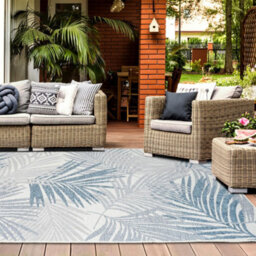 Homeart Outdoor Indoor Rug, Easy Clean, Uv Weather Resistant Rug For Patio, Gardenpalm Blue, Grey,80X150Cm - thumbnail 4