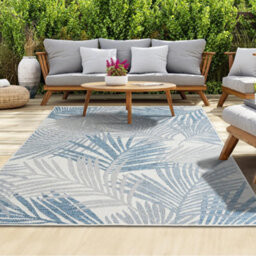 Homeart Outdoor Indoor Rug, Easy Clean, Uv Weather Resistant Rug For Patio, Gardenpalm Blue, Grey,80X150Cm
