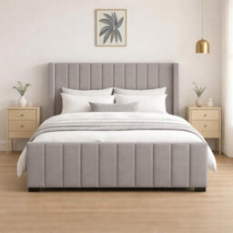 Naples Upholstered Silver Vertical Line King Size Bed Frame, Modern Luxury Floor-Standing Headboard & Footboard - thumbnail 1