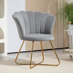 Grey Modern Accent Chair, Velvet Armchair With Lotus Backrest - thumbnail 4
