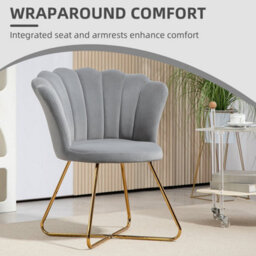 Grey Modern Accent Chair, Velvet Armchair With Lotus Backrest - thumbnail 3