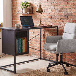 Wyld And Coco Nova Steel Office Desk With Mesh Storage Doors, Black Powder-Coated Steel, W100 X D50 X H76Cm - thumbnail 2