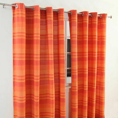 Homescapes Cotton Morocco Striped Terracotta Curtains 167 X 182 Cm - image 1