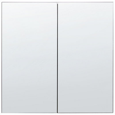 Wyld And Coco Handleless Black Plywood Bathroom Mirror Cabinet 60 X 60 Cm, Wall-Mounted Double Door - image 1