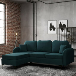 Venice L Corner Sofa Bed With Bonnell Spring Metal Legs Wooden Frame Dl Mechanism Storage 225X172X78X96 Cm Blue Left - thumbnail 1