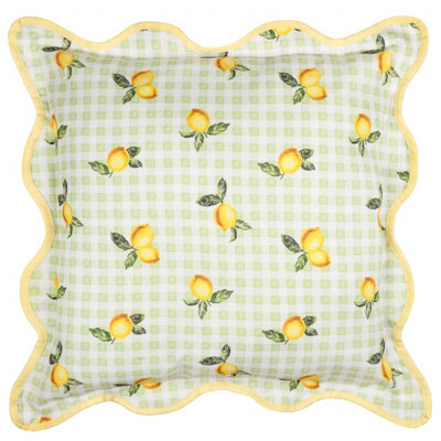 furn. Furn Fruits Lemons Gingham Check Outdoor Cushion, Sage, 45 X 45Cm - image 1