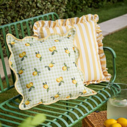 furn. Furn Fruits Lemons Gingham Check Outdoor Cushion, Sage, 45 X 45Cm - thumbnail 6