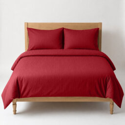 Oxford Homeware Burgundy King Stripe Duvet Cover & Pillowcases Set, 3 Piece, Soft & Easy Care Bedding, Duvet Cover Set - thumbnail 1