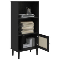 Berkfield Modern Bookcase Senja Rattan Look Black 60X35X130 Cm Solid Wood Pine - thumbnail 4