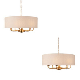 Loops Elegant Vintage Brass & Linen Pendant Lights - 2 Pack For Home Decor
