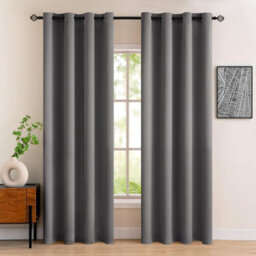 Nod Off Grey Blackout Eyelet Curtains Ring Top Thermal Curtains Ready Made Pair 90X54 Inches - thumbnail 2