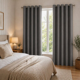 Nod Off Grey Blackout Eyelet Curtains Ring Top Thermal Curtains Ready Made Pair 90X54 Inches - thumbnail 1