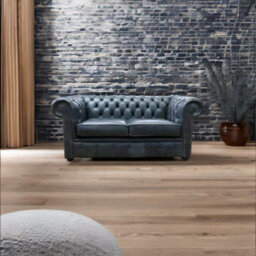 Chesterfield Handmade 2 Seater Sofa Settee Cracked Wax Black Real Leather In Stock - thumbnail 2