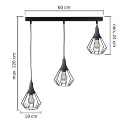 Luminosa Lighting Luminosa Selene Wire Frame Pendant Ceiling Light Black 3X E27 - thumbnail 2
