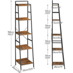 5-Tier Tall Narrow Ladder Bookcase Storage Shelf - thumbnail 2
