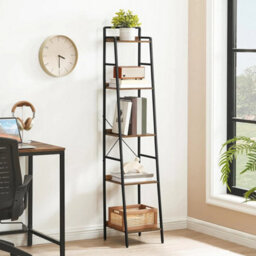5-Tier Tall Narrow Ladder Bookcase Storage Shelf - thumbnail 1