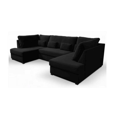 Plush Velvet U Shape Sofa Black Fullback