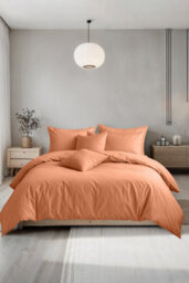 Plain Dyed Easy Care Polycotton Duvet Cover And Pillowcase/s Set Bed Linen Peach - thumbnail 1