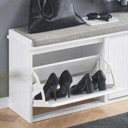 Sobuy Fsr98-Xl-W, Hallway Shoe Bench Shoe Rack Shoe Cabinet With Seat Cushion And 2 Flip-Drawers,white,w100Xd26Xh46 - thumbnail 4