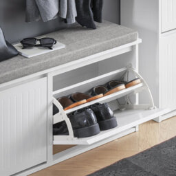 Sobuy Fsr98-Xl-W, Hallway Shoe Bench Shoe Rack Shoe Cabinet With Seat Cushion And 2 Flip-Drawers,white,w100Xd26Xh46 - thumbnail 5