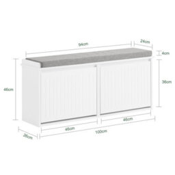Sobuy Fsr98-Xl-W, Hallway Shoe Bench Shoe Rack Shoe Cabinet With Seat Cushion And 2 Flip-Drawers,white,w100Xd26Xh46 - thumbnail 3