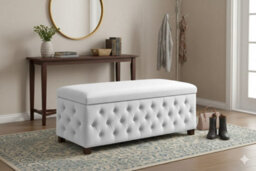 90Cm Wide Empire Ottoman Storage Box With Legs, White Velvet Chesterfield Upholstered Ottoman Footstool Coffee Table - thumbnail 7