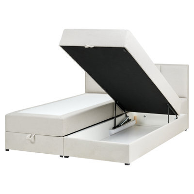 Beliani Divan Bed With Storage Fabric Baronet 160 X 200 Cm (Eu King Size) Off-White - image 1