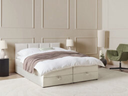 Beliani Divan Bed With Storage Fabric Baronet 160 X 200 Cm (Eu King Size) Off-White - thumbnail 2