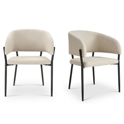 Vonhaus Dining Chairs Set Of 2, Upholstered Cream Kitchen Chairs With Black Legs, Cushioned Linen Effect For Dining Room, Oxford - image 1
