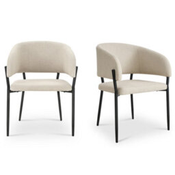Vonhaus Dining Chairs Set Of 2, Upholstered Cream Kitchen Chairs With Black Legs, Cushioned Linen Effect For Dining Room, Oxford
