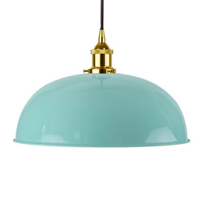 Duck Egg Blue Worcester Painted Dome Pendant Light With Gold Lamp Holder And Black Round Cable - Se Home - image 1