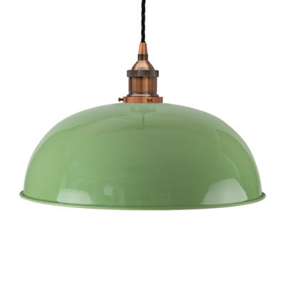 Mint Green Worcester Painted Dome Pendant Light With Antique Copper Lamp Holder And Black Twisted Cable - Se Home - image 1