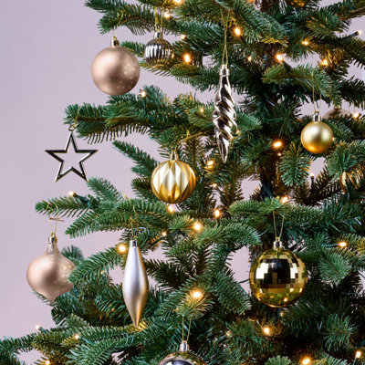 Plastic Tonal Tree Christmas Bauble Set, Pack Of 40 - Gold - image 1