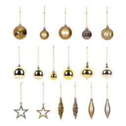 Plastic Tonal Tree Christmas Bauble Set, Pack Of 40 - Gold - thumbnail 3